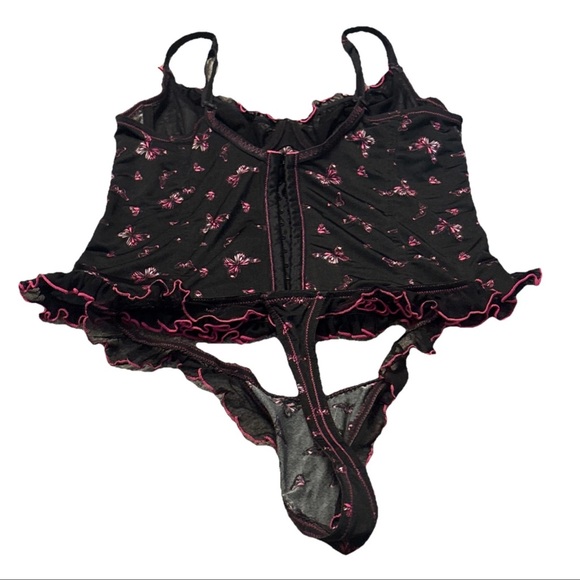 Victoria's Secret Butterfly VTG Corset Top Satin Lingerie Silky Thong Pajama Set - Picture 3 of 17